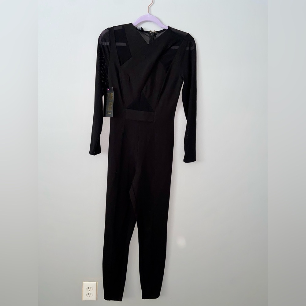 BEBE Long Sleeve Mesh Jumpsuit